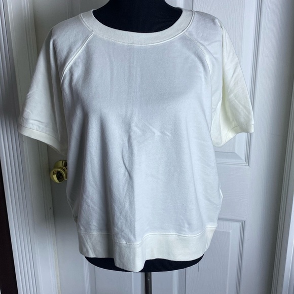 GAP Women’s Short Sleeve Cream Color Cropped Sweatshirt sz XL NWT - Picture 1 of 5